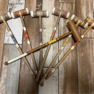 Vintage Wooden Croquet Mallet Set - Multicolor